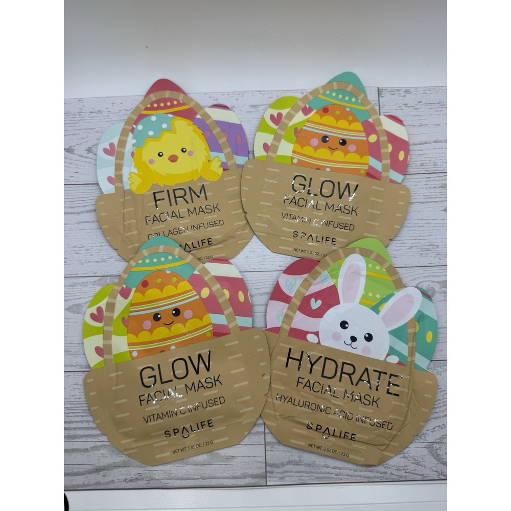 NEW 4 SpaLife Facial Sheet Masks - 2 Glow Vit C  - 1 Hydrate Hyaluronic- 1‎ Firm